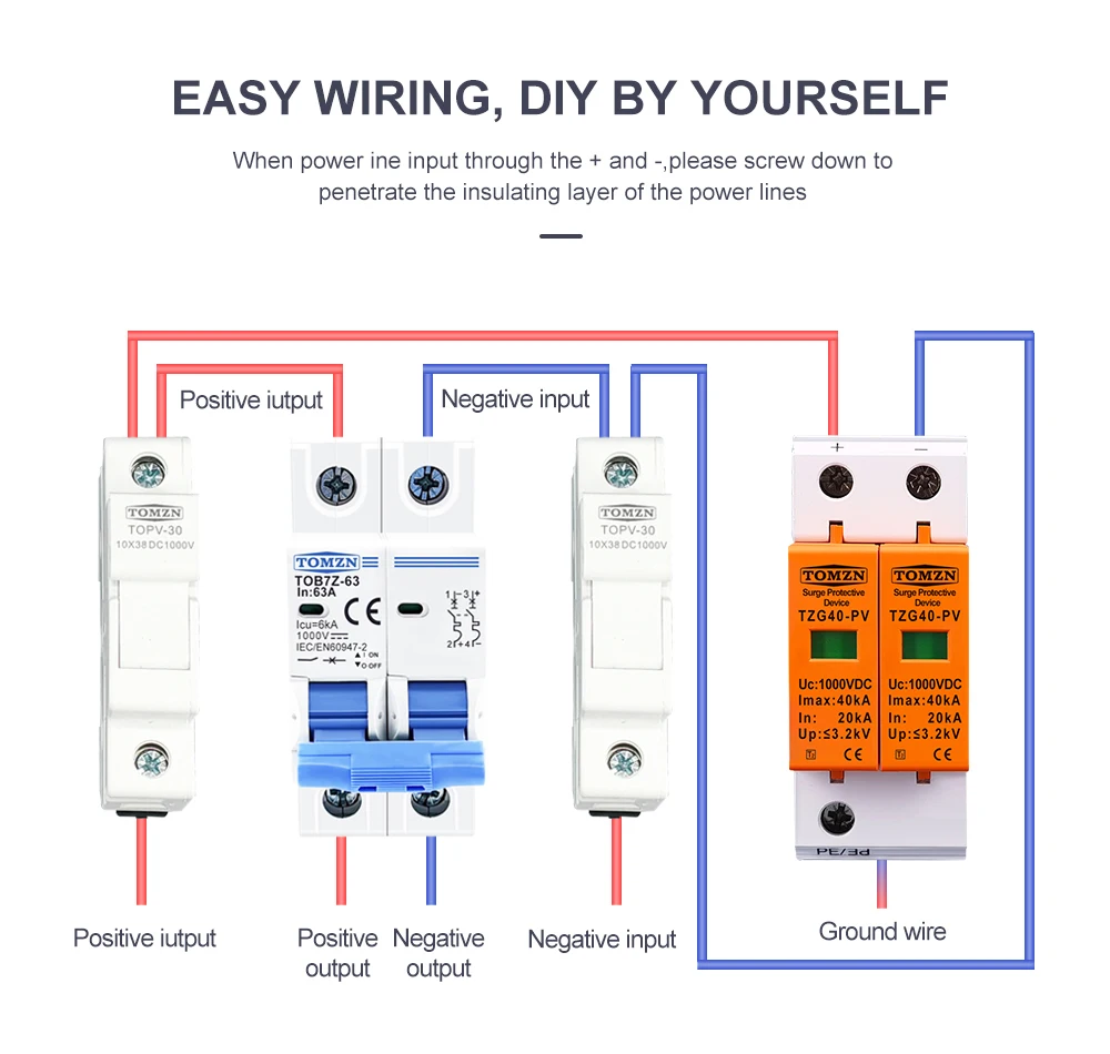 SPD DC 1000V 20KA~40KA House Surge Protector Protective Low-voltage Arrester Device