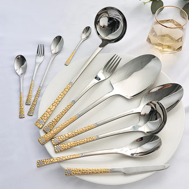 Unique Germany High quality 120PCS 4MM gold plated silverware set 12pcs spoon fork set fruit knife fork set