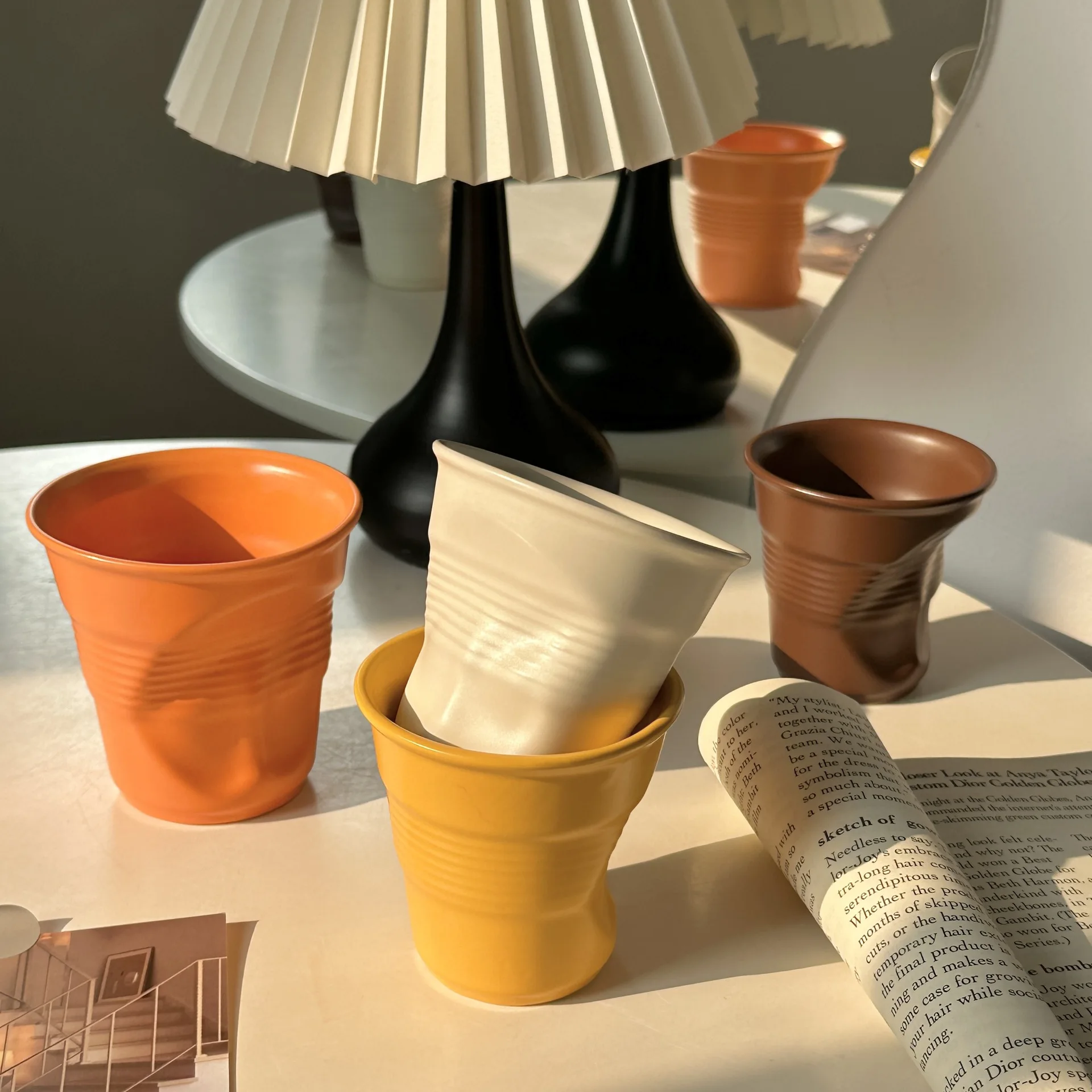 200ml 400ml Irregular Ceramic Coffee Cup Unique Wrinkle Ceramic Mug No Handle