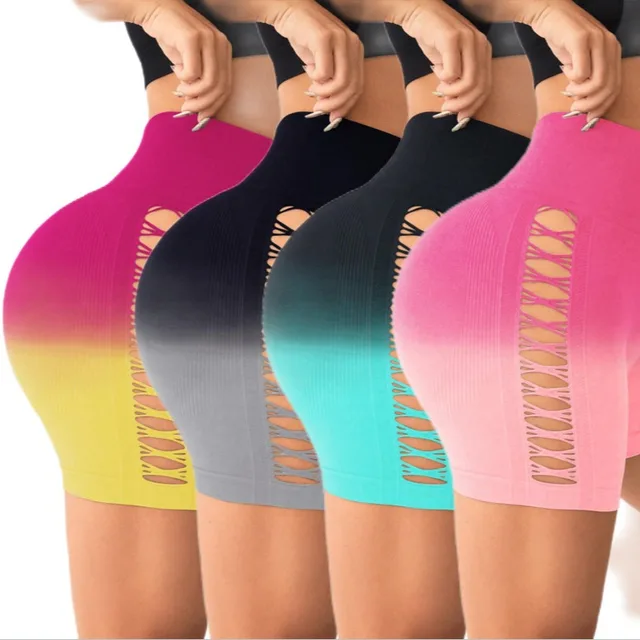 Seamless tie dye side cutouts Gym Wear Cycling Running Fitness High Waist Push Up Yoga Shorts Tie Dye Sport Women Workout Shorts