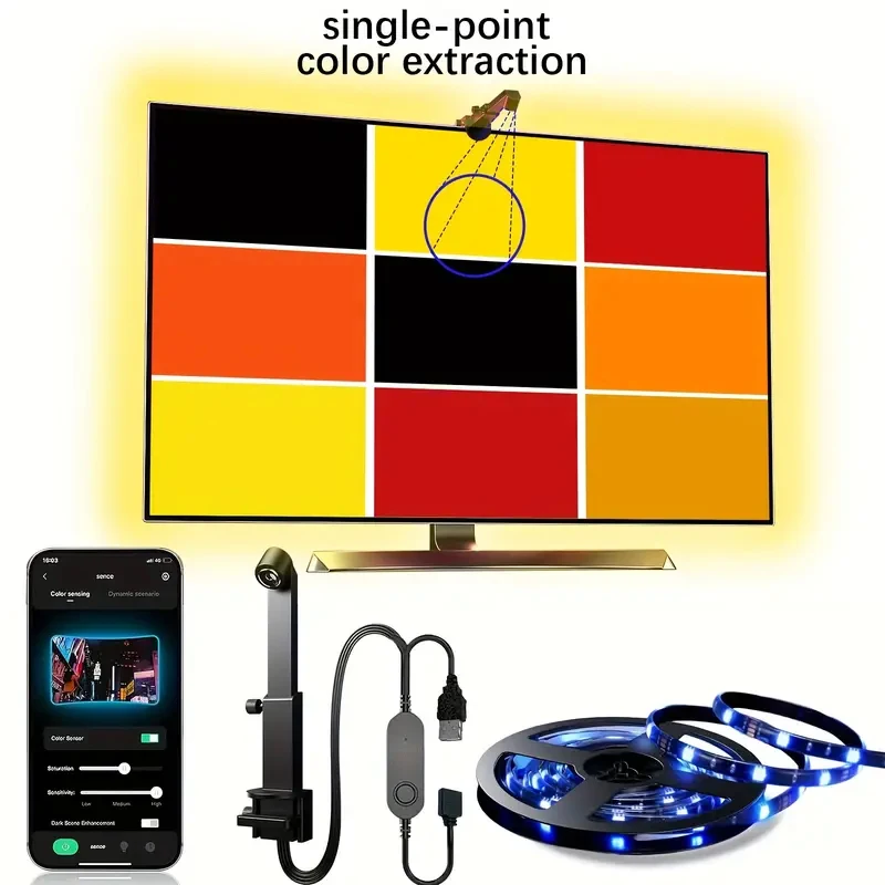 3.8M RGBIC Sensor-Controlled LED Strip Light 12V DC Color Picker 2.4G for Bluetooth Ulamp APP TV Back Lighting Lamp Remote