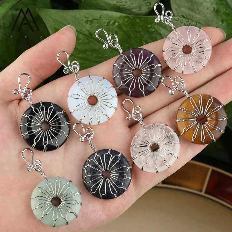 30mm Wire Wrapped Crystals Donut Pendant DIY Jewelry Supplies