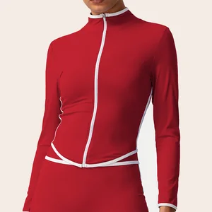 New Contrasting Color Stand up Collar Gym Jacket Women Full Zipper Abdominal Compression Workout Clothes Fitness Yoga Jacket