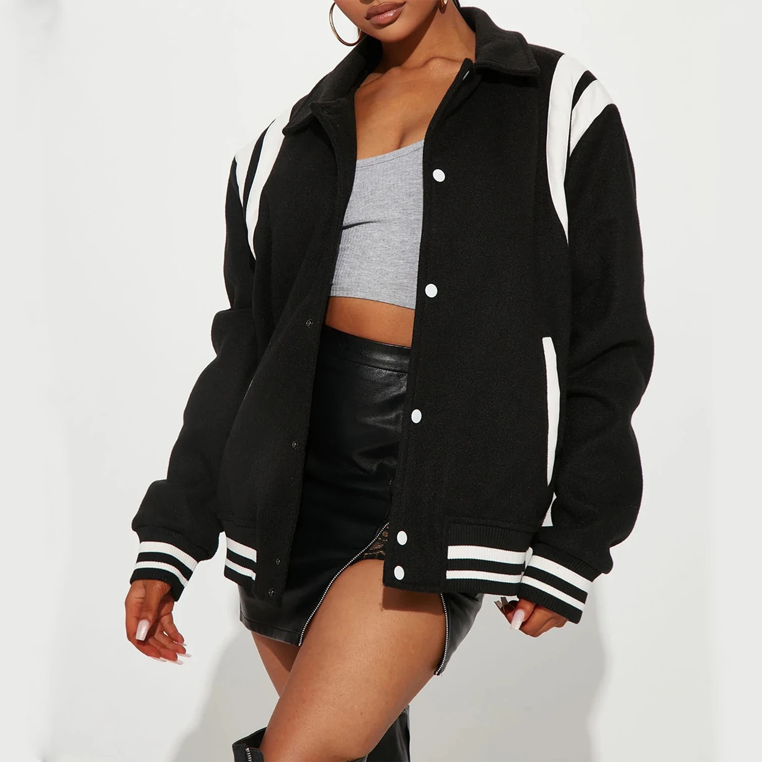 Custom Threaded Leader Mouth Shoulder Stripes Teddy Slim Vintage Letterman Varsity Jackets Washed Embroidered Women Bomber