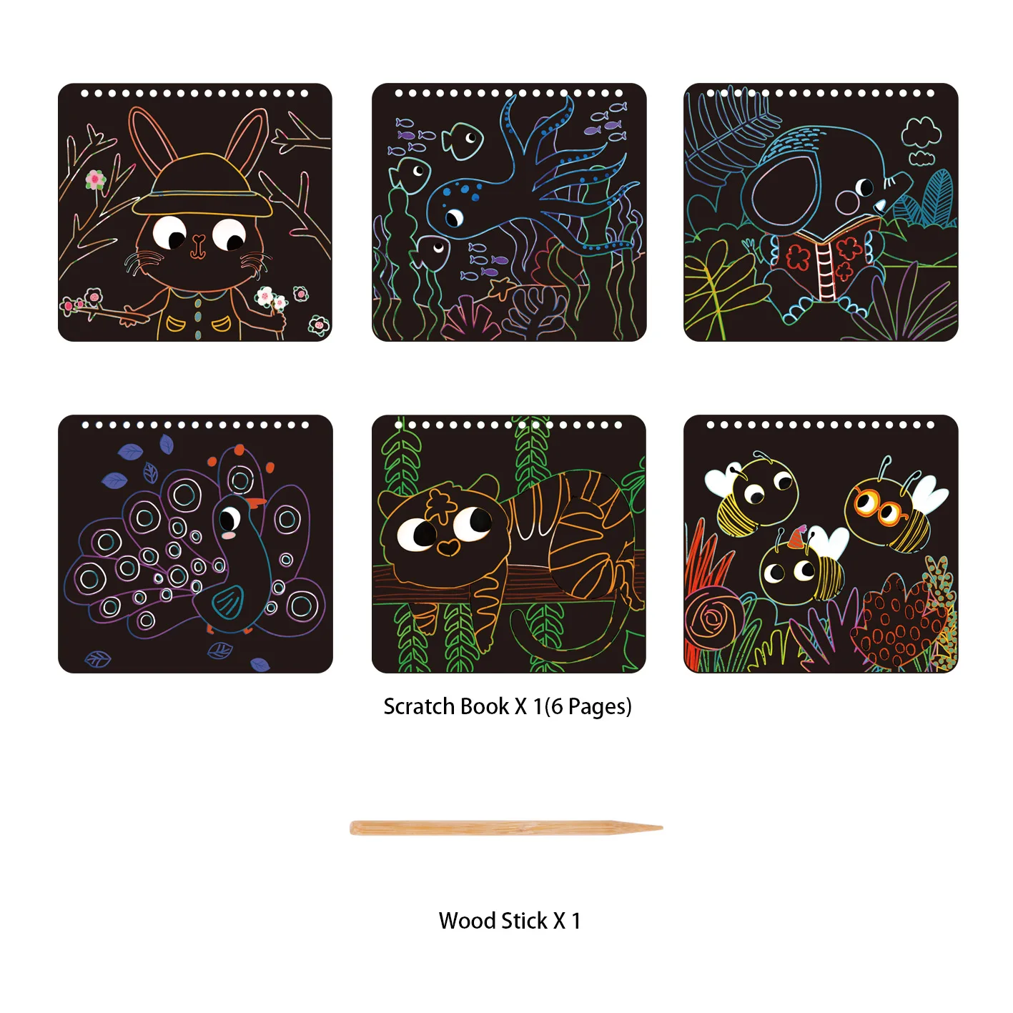 Hot Sell Scratch Art Notes Book Set With Wooden Stylus Rainbow On To Go