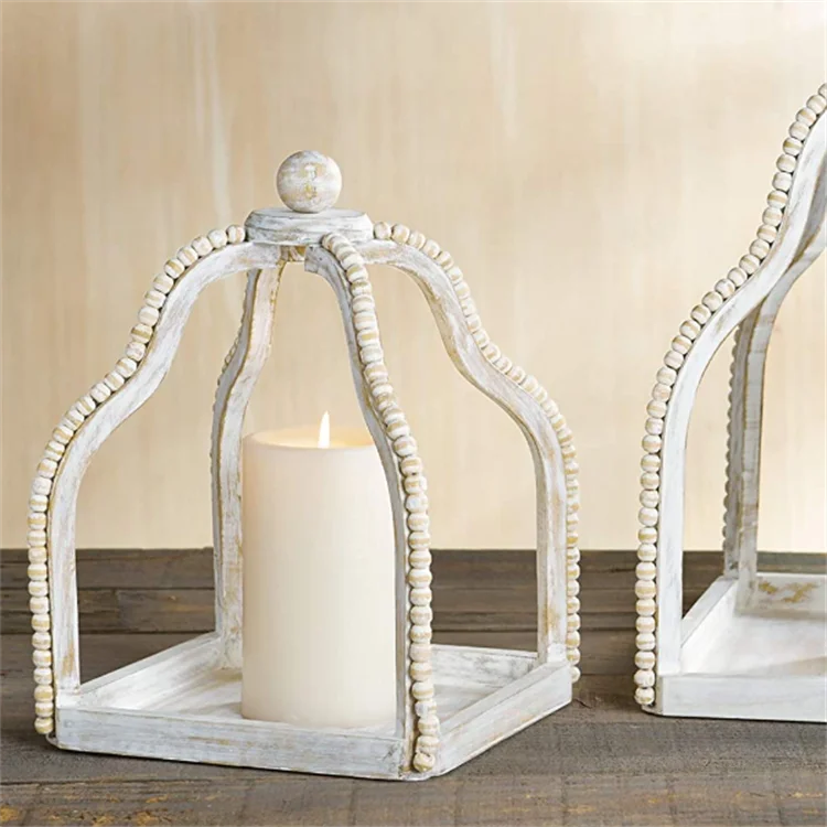 High Quality Boho Style Set Of 2 Classic Whitewash Wooden Candle