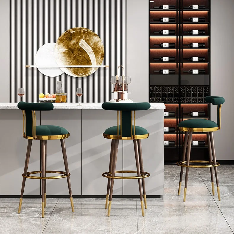 Современные Легкие Роскошные барные стулья тканевый кожаный высокий барный стул золотой из нержавеющей стали кухонная
