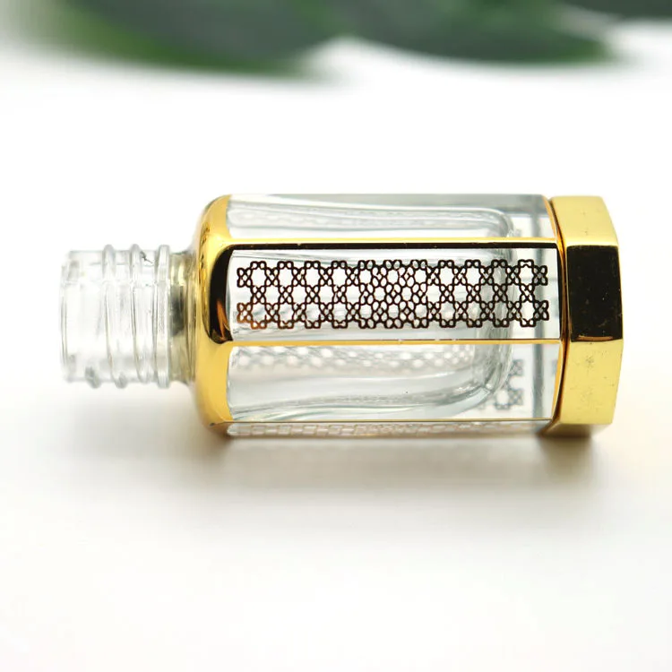 Fancy Custom UV Printing Logo 3ml 6ml 12ml Zinc Alloy Cap Attar Oud Oil Crystal Glass Perfume Bottle for Decorative