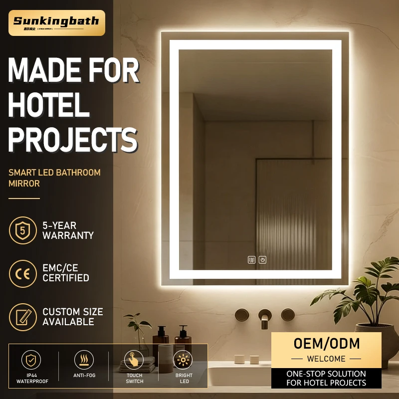 Hotel Two Years Warranty Antifog Smart Mirror Touch Switch Frameless Espejos Led Maquillaje Led Bathroom Mirror with Led Light