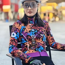OKOA Custom Warm Winter Cycling Jersey Women Long Sleeves Thermal Fleece Bike Bicycle Clothes Race Fit Lightweight