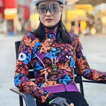 OKOA Custom Warm Winter Cycling Jersey Women Long Sleeves Thermal Fleece Bike Bicycle Clothes Race Fit Lightweight