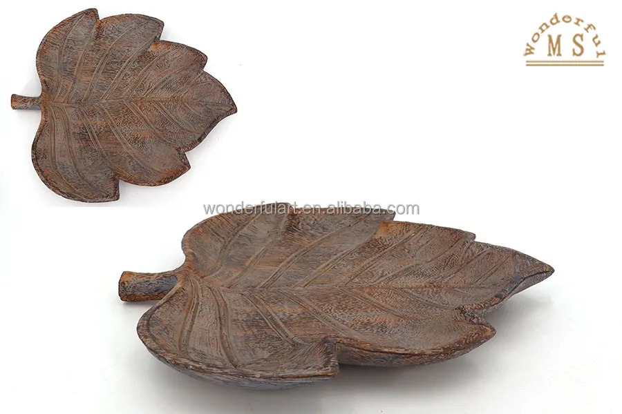 Resin Leaf Shape Plate Ceramic Dinner Plate Wood-like Color Dish Tray for Home Tableware