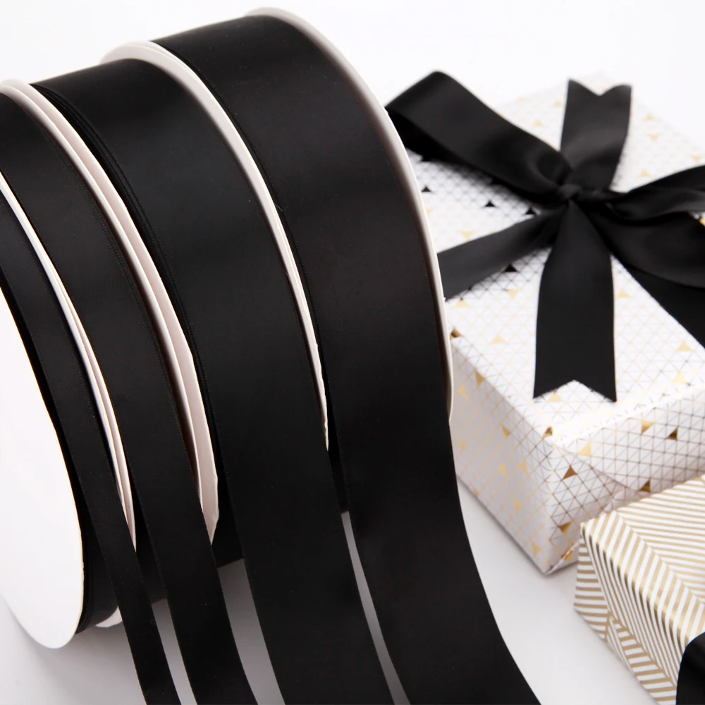  1 1/2 Inch Black Polyester Satin Ribbon for Gift