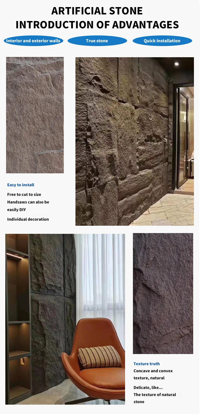 Decorative Stone Wall Panels Faux Brick Panel Artistic Polyurethane