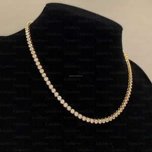 Custom 2.5-4mm 3-Prong Lab Diamond Tennis Necklace - 10K/14K/18K Gold 50.58g 16cm Chain