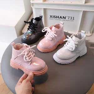 Anti-Slip Pink Fashion Hot Selling Leather Kids Casual Girls Fashion Boots PINK Sequin Children's Casual Ankle Boots
