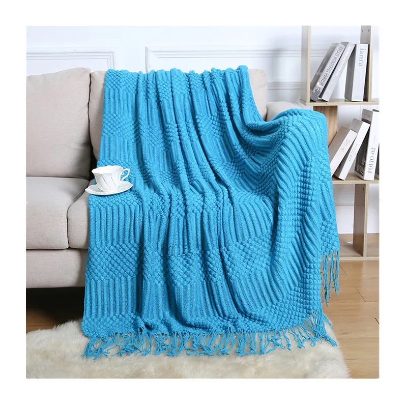 Wholesale Super Soft Lightweight Acrylic Knitted Blanket Solid Decorative Throw Bed Sofa Rectangular Festival supplier