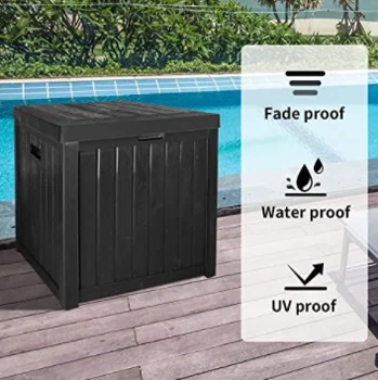 30 Gal Square Deck Box Outdoor Indoor Garden Tools Pool Toys Storage Box With Side Handle