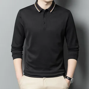 High Quality Men's Long Sleeve for Polo T-Shirt Fashionable Embroidered Collar Wholesale for Work Sports Casual Solid Knitted