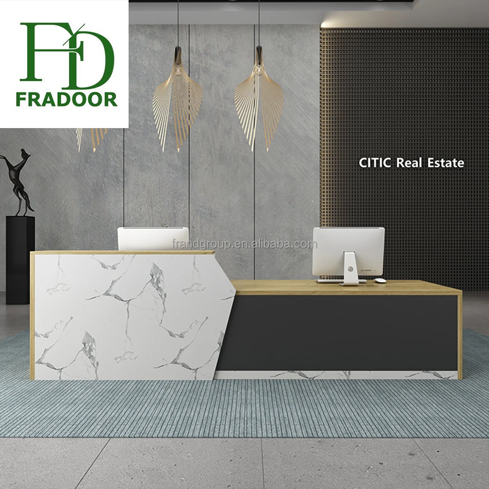 Luxury Popular MDF Composite Wood Large Size Director Marble Texture Office Desk With Book Cabinet