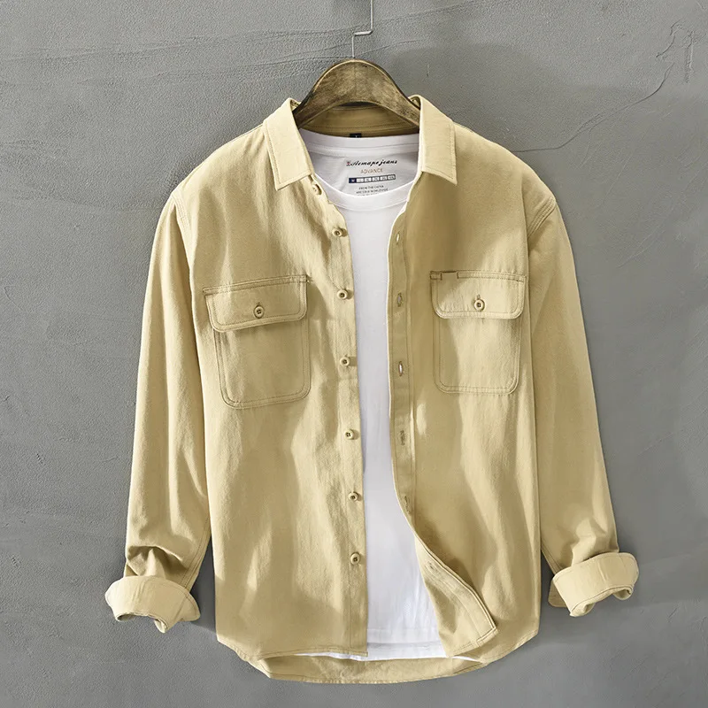 M-3XL  Cotton Workwear Shirt Men's Long Sleeved Jacket Thin Multi Pocket Men's Casual Shirt