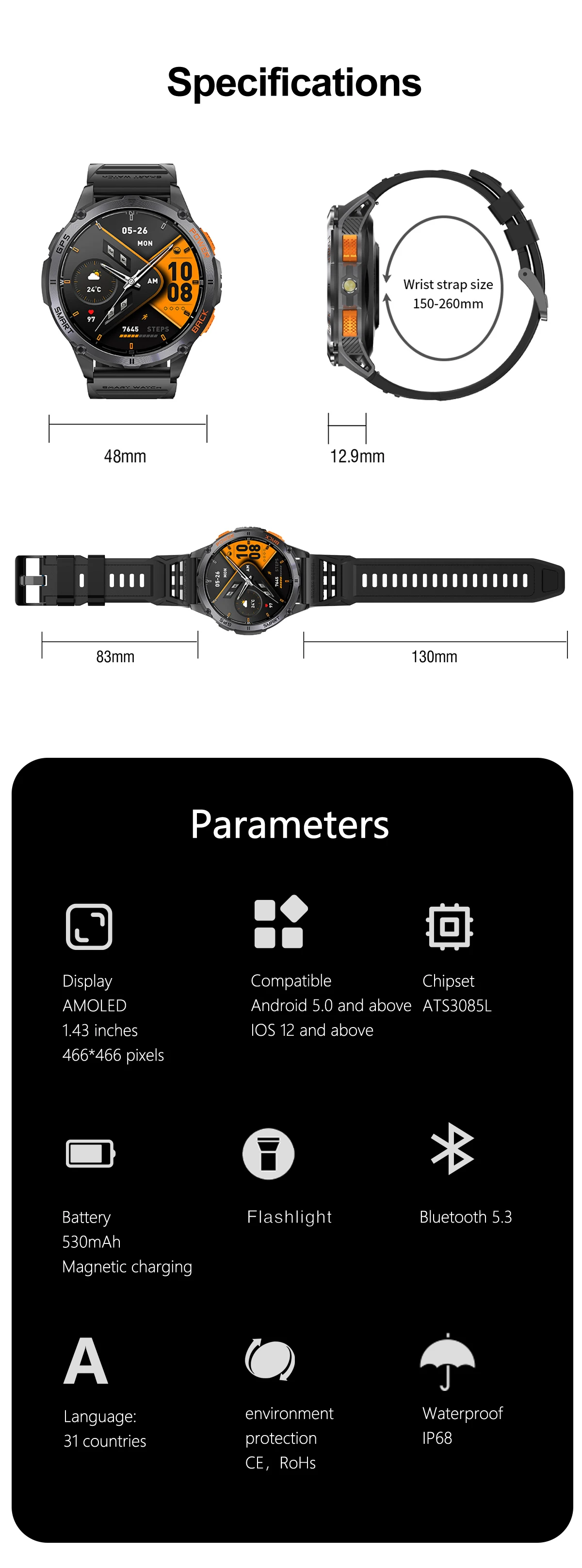 If you are searching for a supplier of a product with perfect quality control and highly competitive prices, which gives you an advantage in expanding your local market, then contact us now! Competitive suppliers of K67A Smart Watch 2026 Fitness tracker Amoled Display Heart Rate Health Monitoring Compasss GPS Smart Watch for Men Women