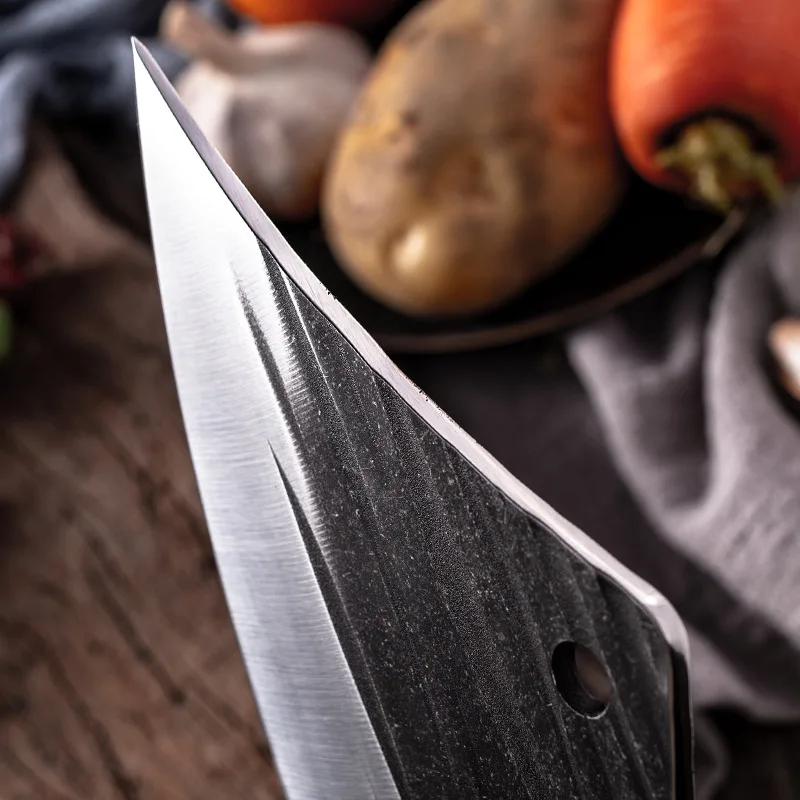 High Quality Chef Kitchen Cleaver Forged Steel Butcher Knife with Wood Handle for Bone and Meat Chopping