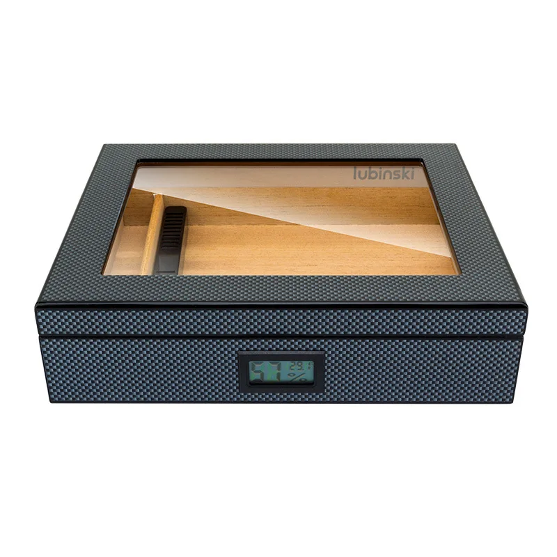Modern Humidor Box Modern Stylish Wooden Exterior Carbon Fiber Interior Electronic ...