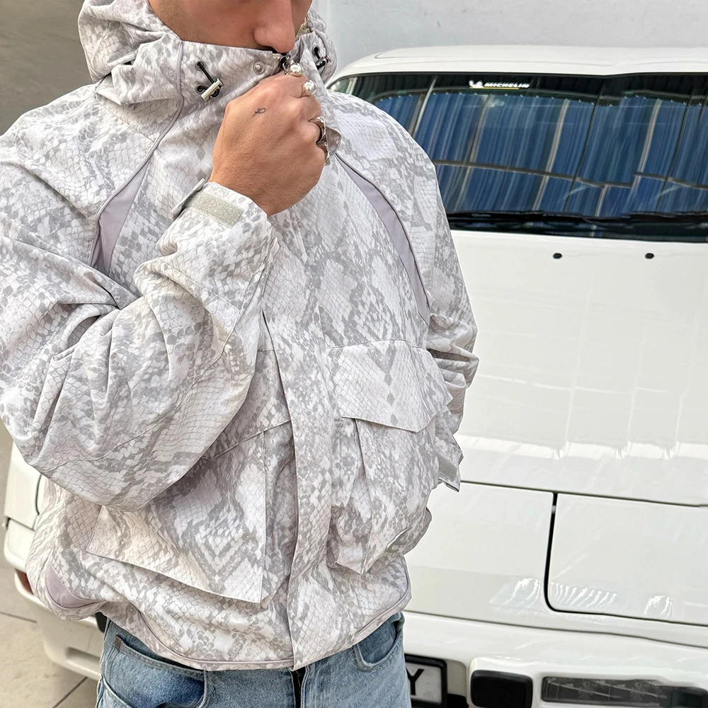 Manufacturer Custom Printed Men's Camouflage Camo Cropped Boxy Polyester Nylon Windbreaker Track Jacket with Hood Men manufacture