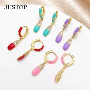 Wholesale New Design Brass Gold Plated Vintage Hoop Drop Charm Pendant Earring Geometric Zircon Jewelry for Women Trendy Style