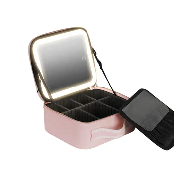 High quality portable cosmetic bag  with light and mirror  makeup bag organizer with LED travel beauty bag customize color