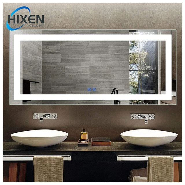 HIXEN frameless 600x800mm rectangle anti-fog illuminated smart touch screen led bathroom mirror