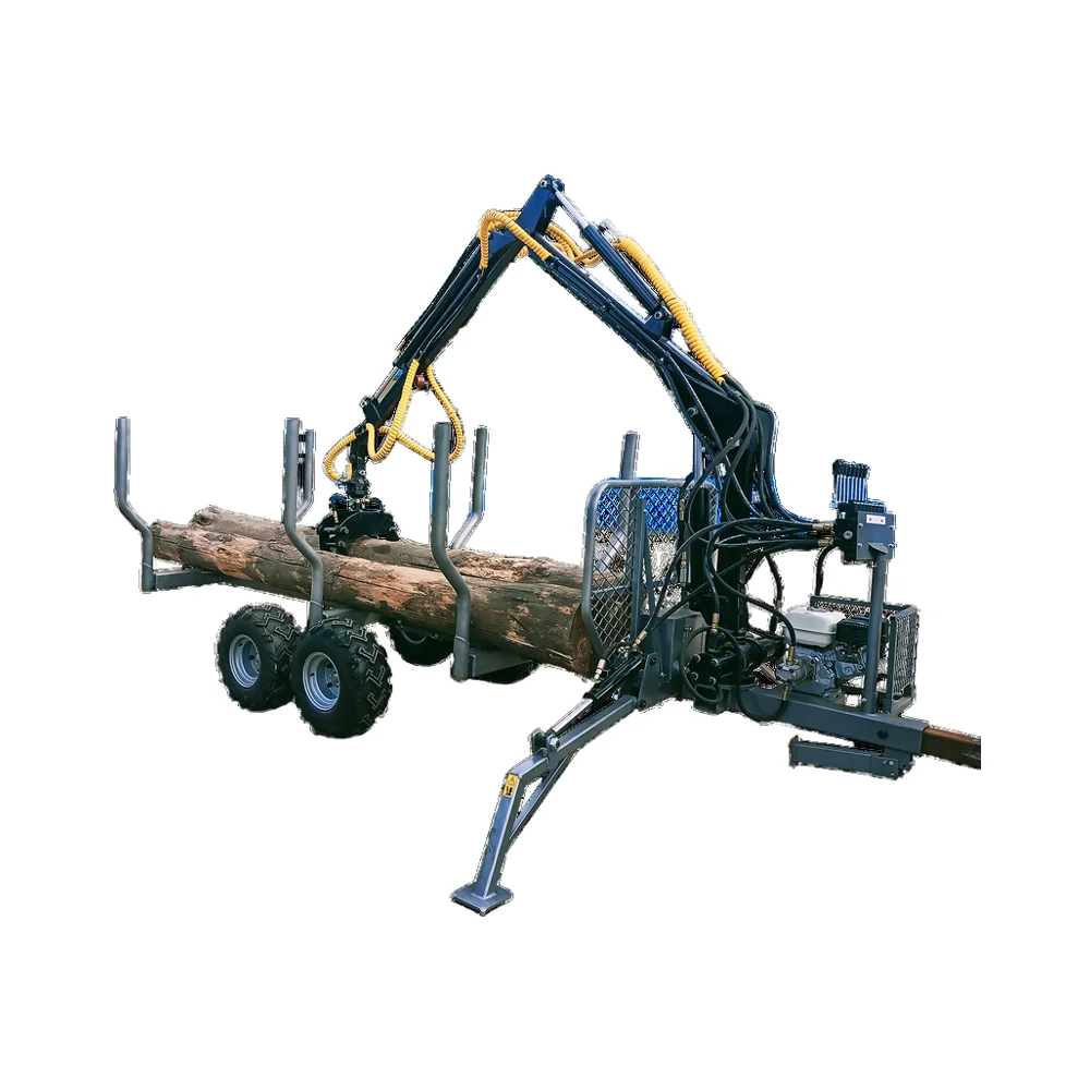 Professional Log Trailer Manufacturer Timber Logging Loader ATV Log Trailer with Crane and Power Unit