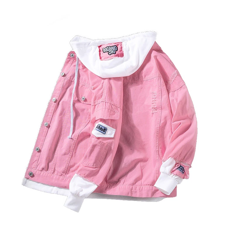Source Dongguan OEM men vintage ripped hip hop pink denim jacket on  m.