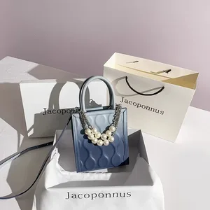 Women's Designer Luxury Casual Tote Handbag with Open Closure and Pearl Chain Beaded Decoration 3pcs MOQ