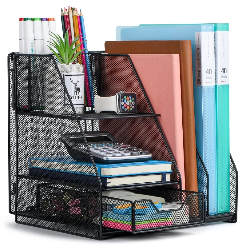 Desk Accessories Mesh Desktop Organization With Magazine Holder Desk Organizer for Office Supplies