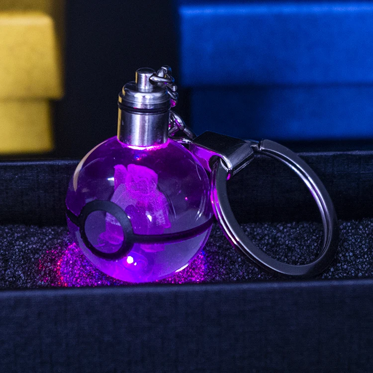 High Quality Cheap Crystal Keychains Custom logo Anime Carton Crystal Led Pokeball Keychain for Kids Souvenirs