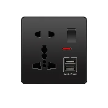 black 13A UK wall socket with USB, luxury wall switch 16a 5pin universal,wall socket with power switch eu