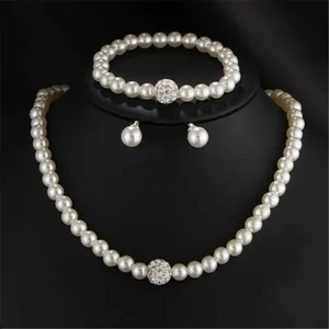 Promotion  Pearl Simple Design Gold Filled Female Jewelry Sets for Women Necklace Bracelet Earring Set
