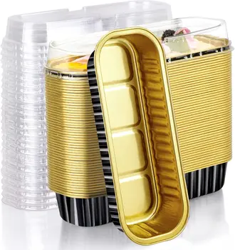 Laixin Aluminum Foil Mini Cake/loaf Pans With Lid 6.8 Oz Rectangle Baking Cups Disposable Holders for Cake Bread Black in Gold
