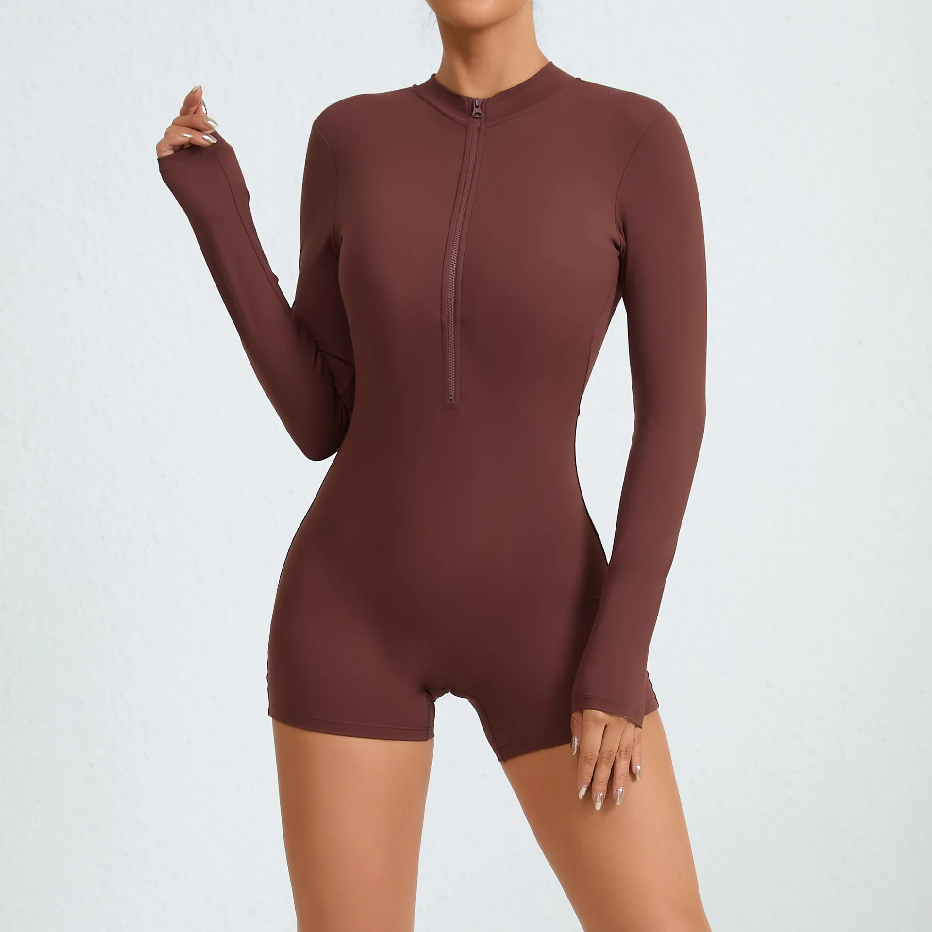 Zipper Long Sleeve yoga sets One Piece Tight Sports Gym Sportswear Fitness Bodysuits Active Wear Workout Jumpsuit For Women details