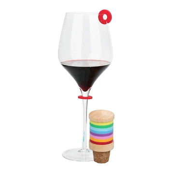 Custom Silicone Wine Glass Marker Drink Glass Charms Tags Markers With Cork Stopper