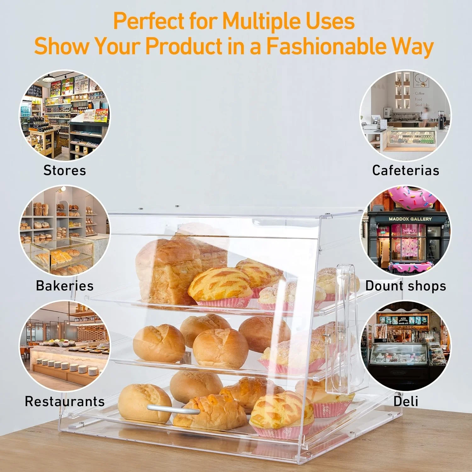 Pastry Display Case, 3-Tier Commercial Countertop