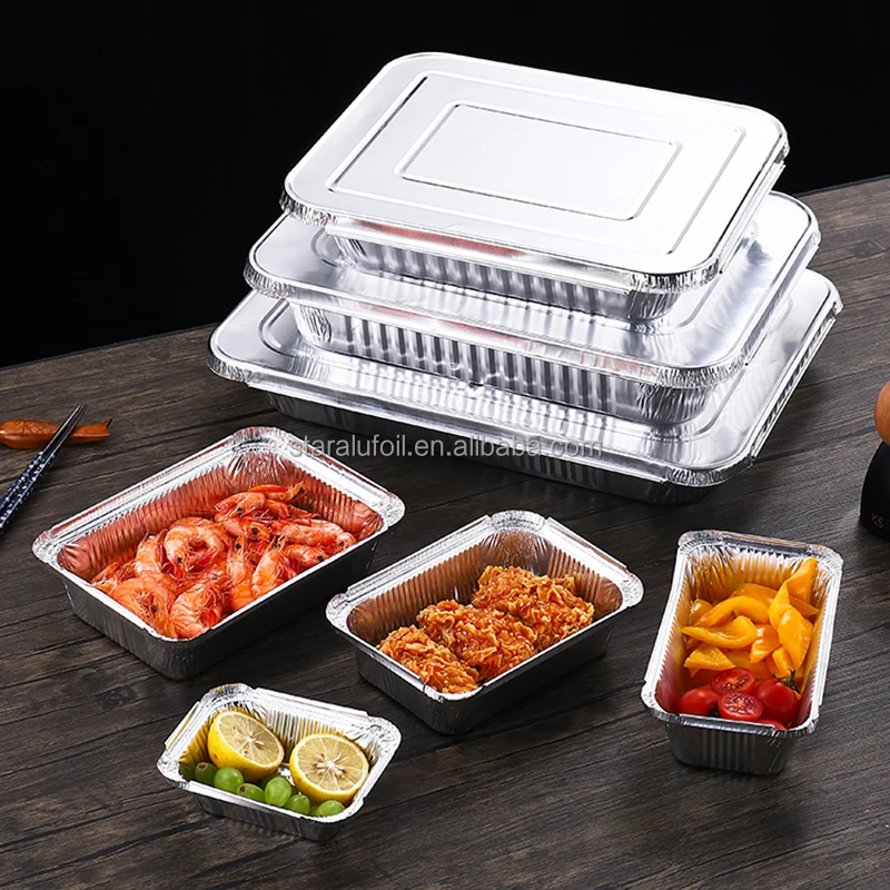 Aluminum Foil Takeaway Meal Box With Lids Foil Catering Roast Baking Tray Disposable Cake Cups