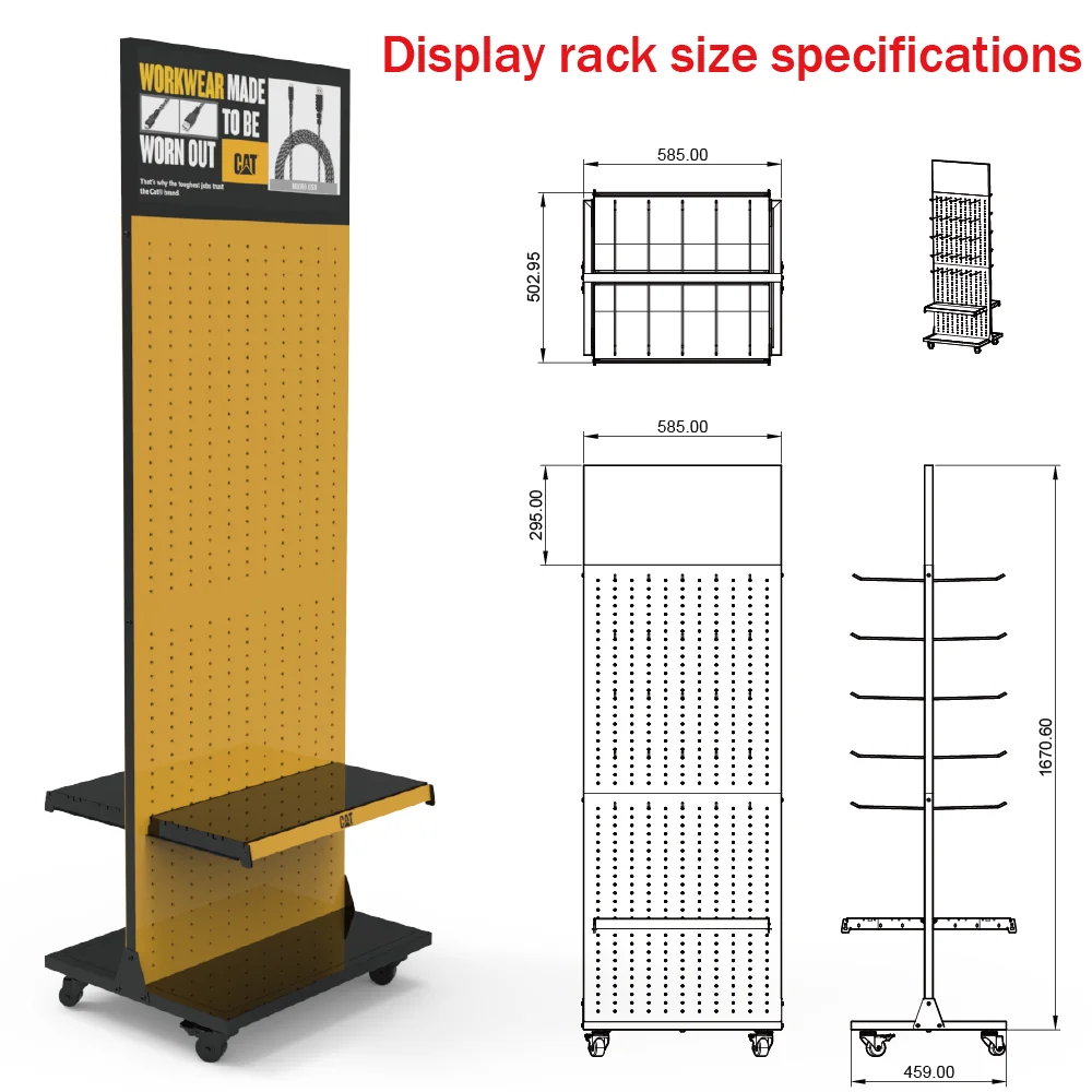 Bevis Custom Light-Duty Metal Movable Roller Floor Standing Pegboard Mobile Phone Accessory Display Stand With Hooks for Store