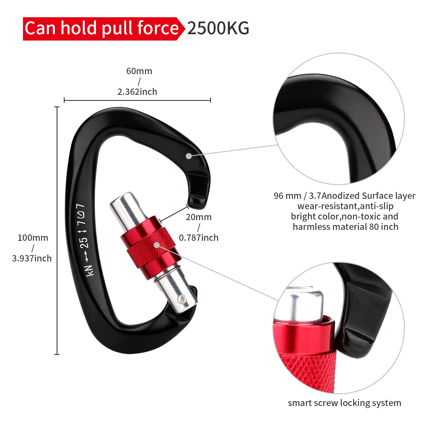 BT-AF812 Climbing Locking Carabiner Screw D Shape Aluminum 7075 25KN Safety Hook