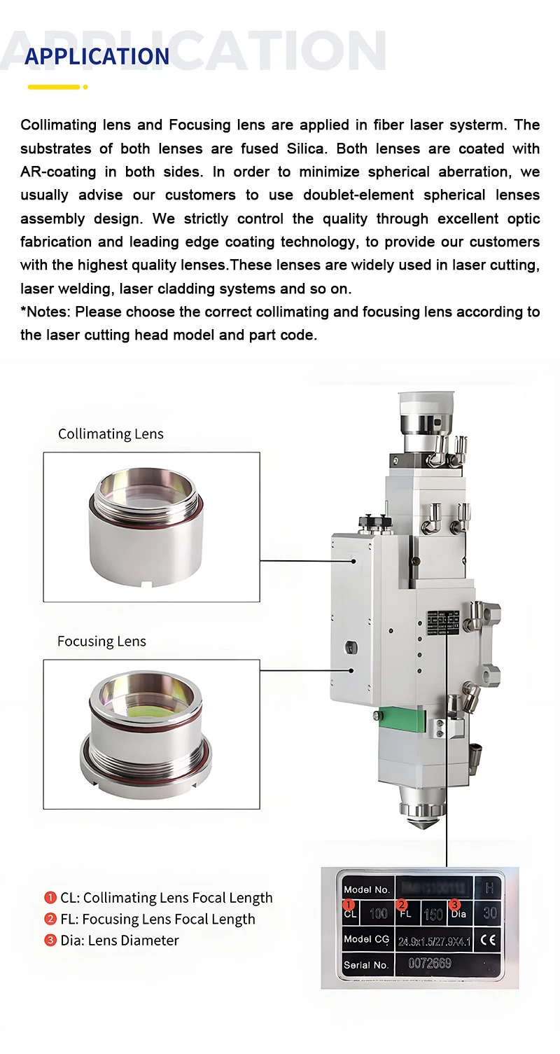 D30 F75/100 Laser Collimating Lens D30 F125/155/200 Focusing Lens Assembly for Raytools BM110 BM111 Laser Cutting Head