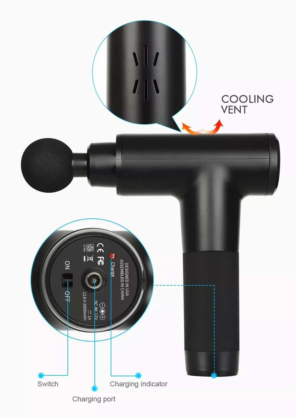 Heat Body Deep Tissue Massage Gun With Type C Charger And Lcd Display