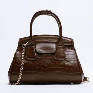 Croc Embossed Leather Top Handle Crossbody Bag Ladies Office City Handbag Purse for Women