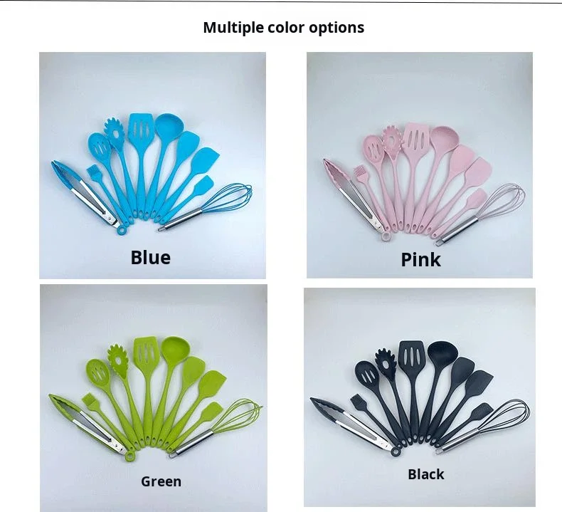 10-Piece Durable Silicone Kitchen Utensil Set Non-Stick Pan & High Temperature Resistant Cooking Spatula Colander Utensils manufacture